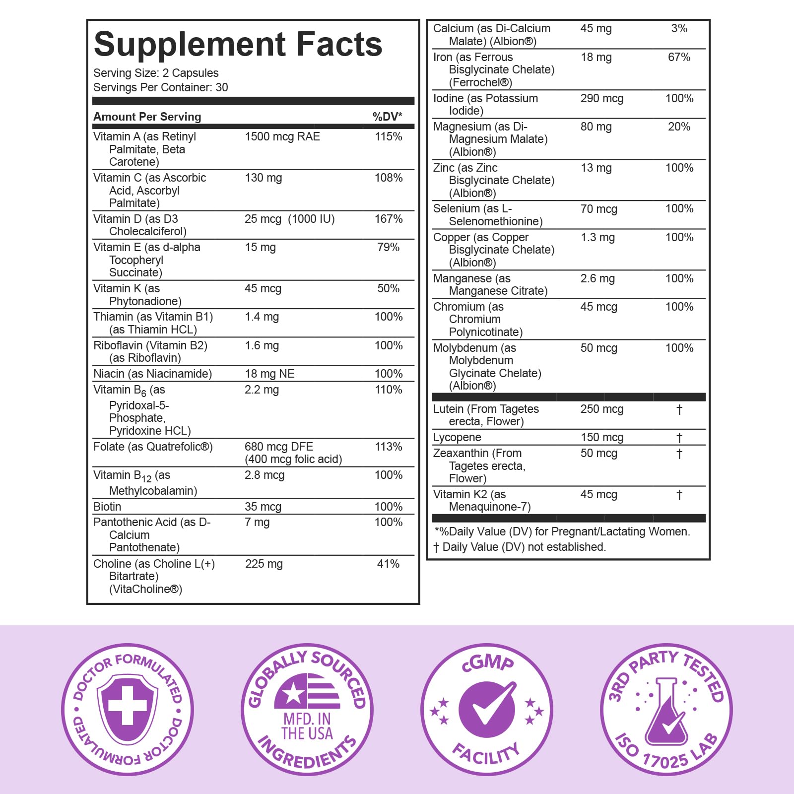 Manufactured in the USA in a cGMP facility