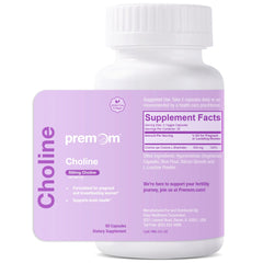 Premom Prenatal Choline Bitartrate bottle label showing 550 mg per serving