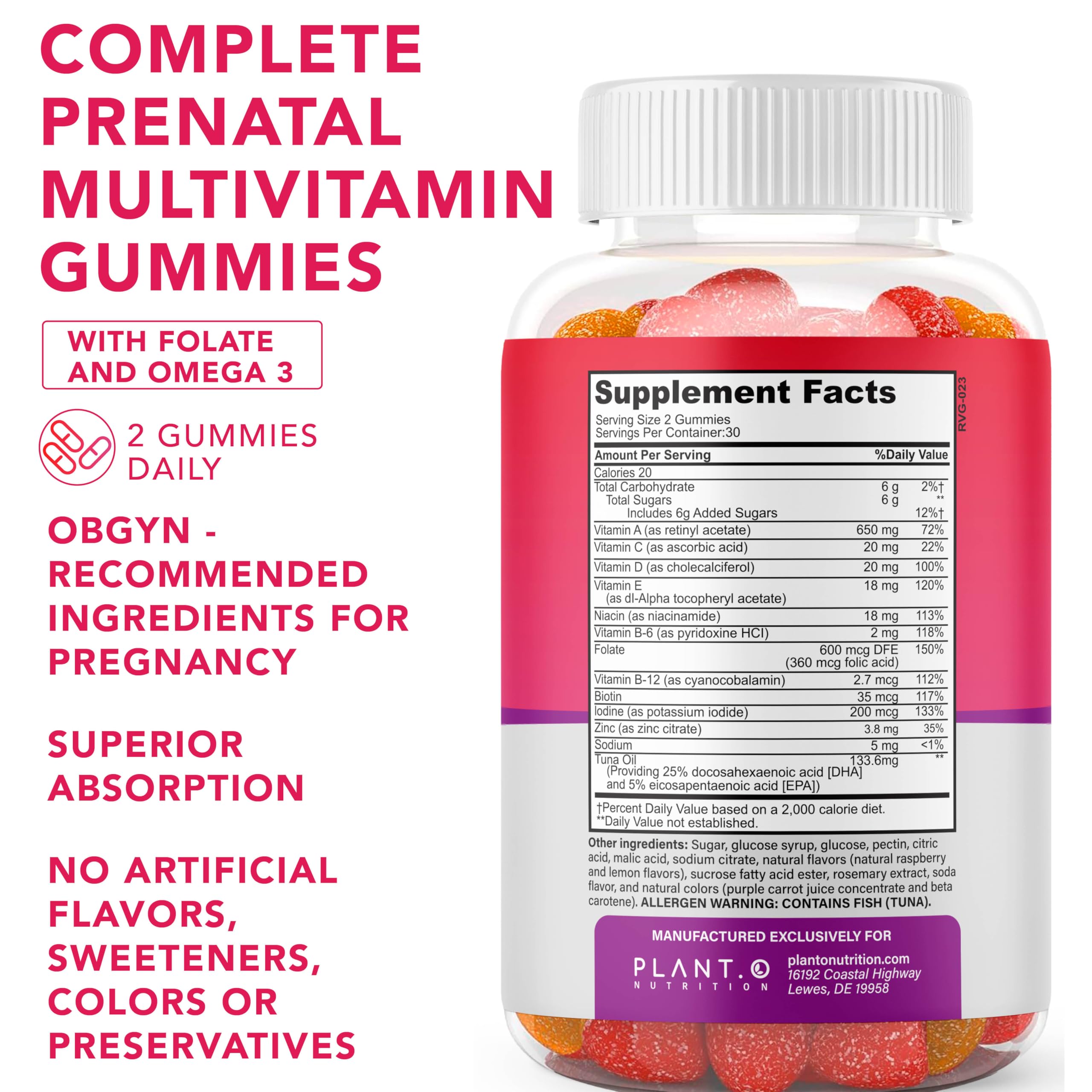 Omega-3 DHA and essential vitamins B6 & B12 in prenatal gummies