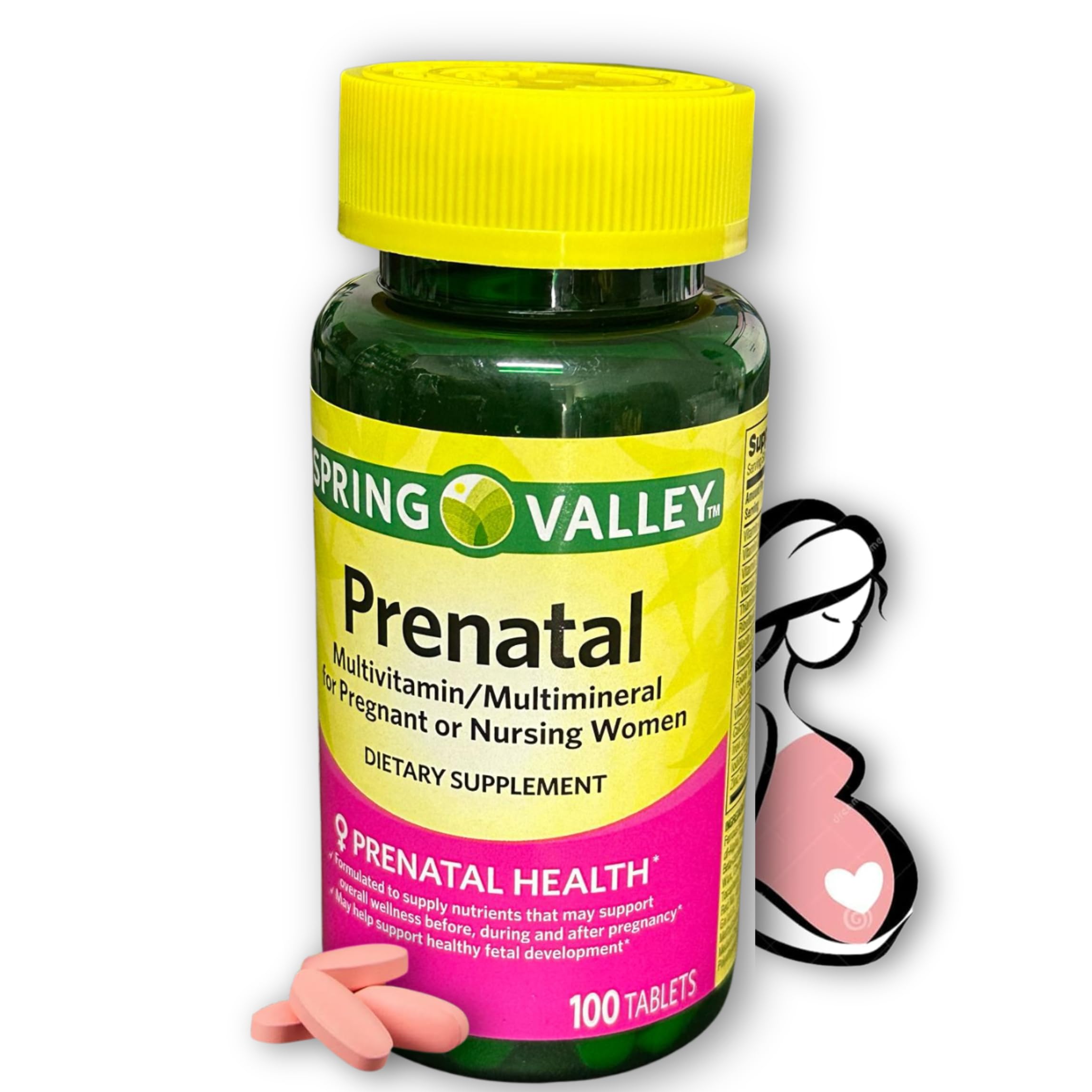 Bottle of prenatal vitamins multivitamin/multimineral 100 count