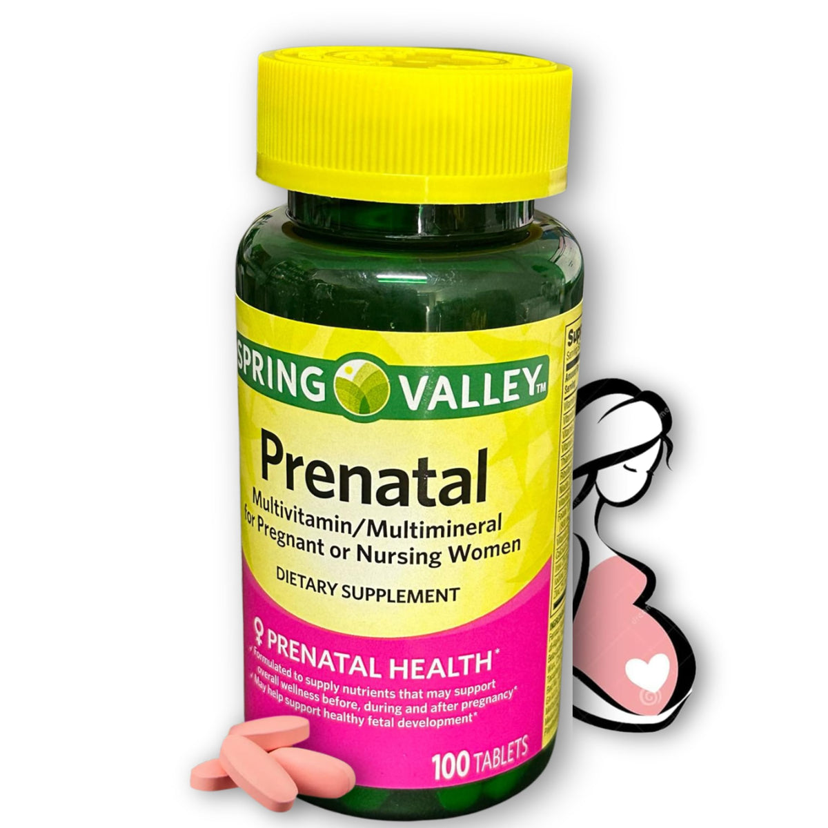 Bottle of prenatal vitamins multivitamin/multimineral 100 count