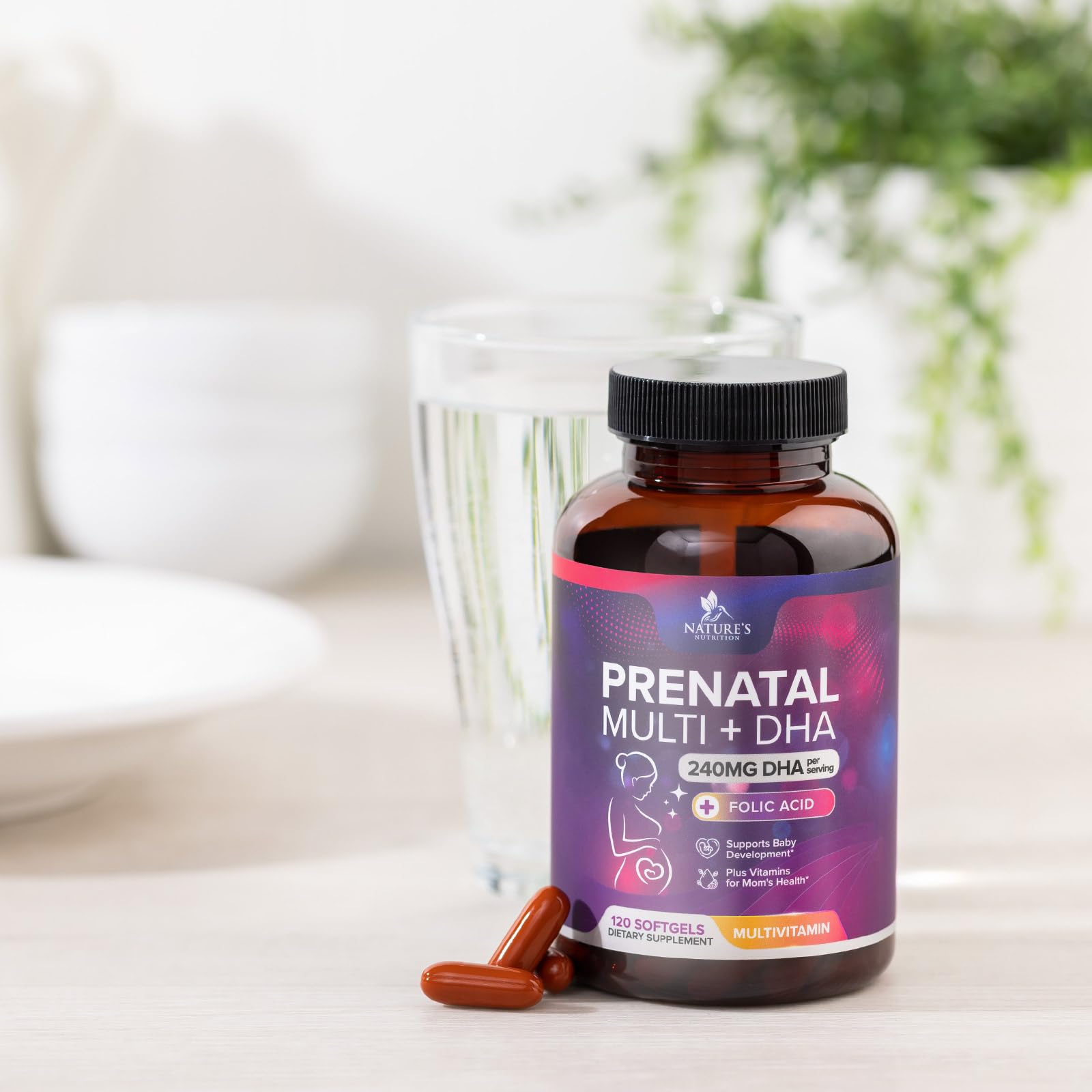 120-softgel bottle packaging for prenatal vitamins