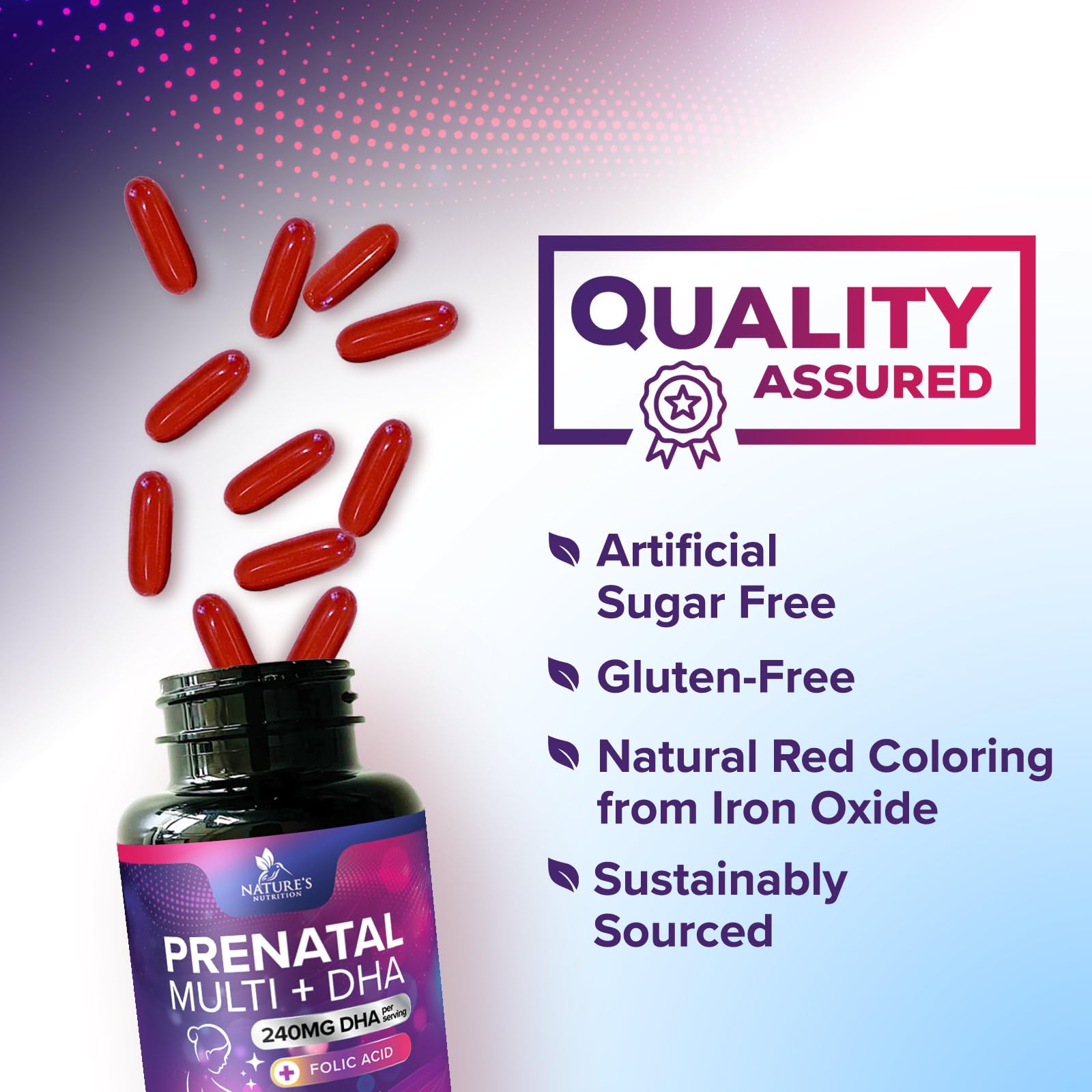 Softgel capsules of prenatal vitamins with DHA