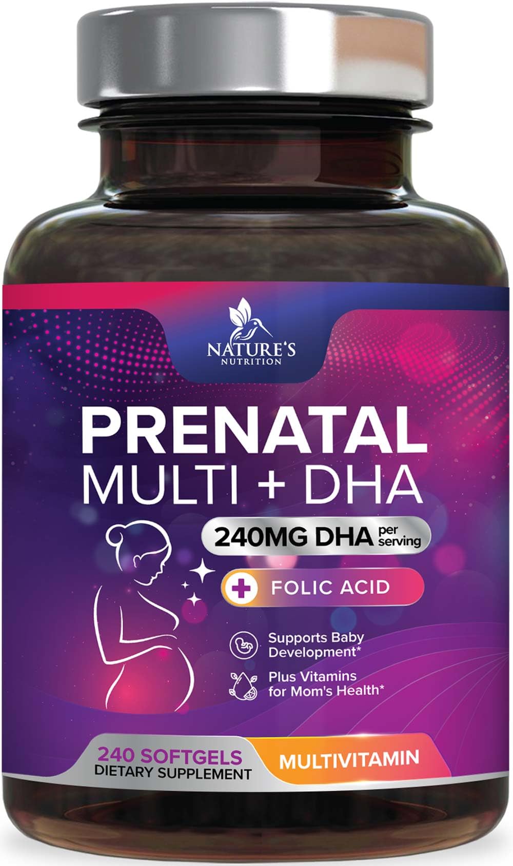 Prenatal vitamins with folic acid and DHA softgels
