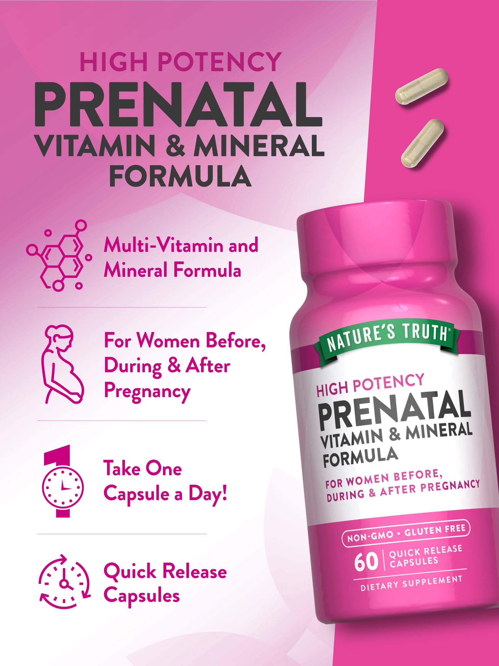 Ingredients and nutrition facts label for prenatal vitamins