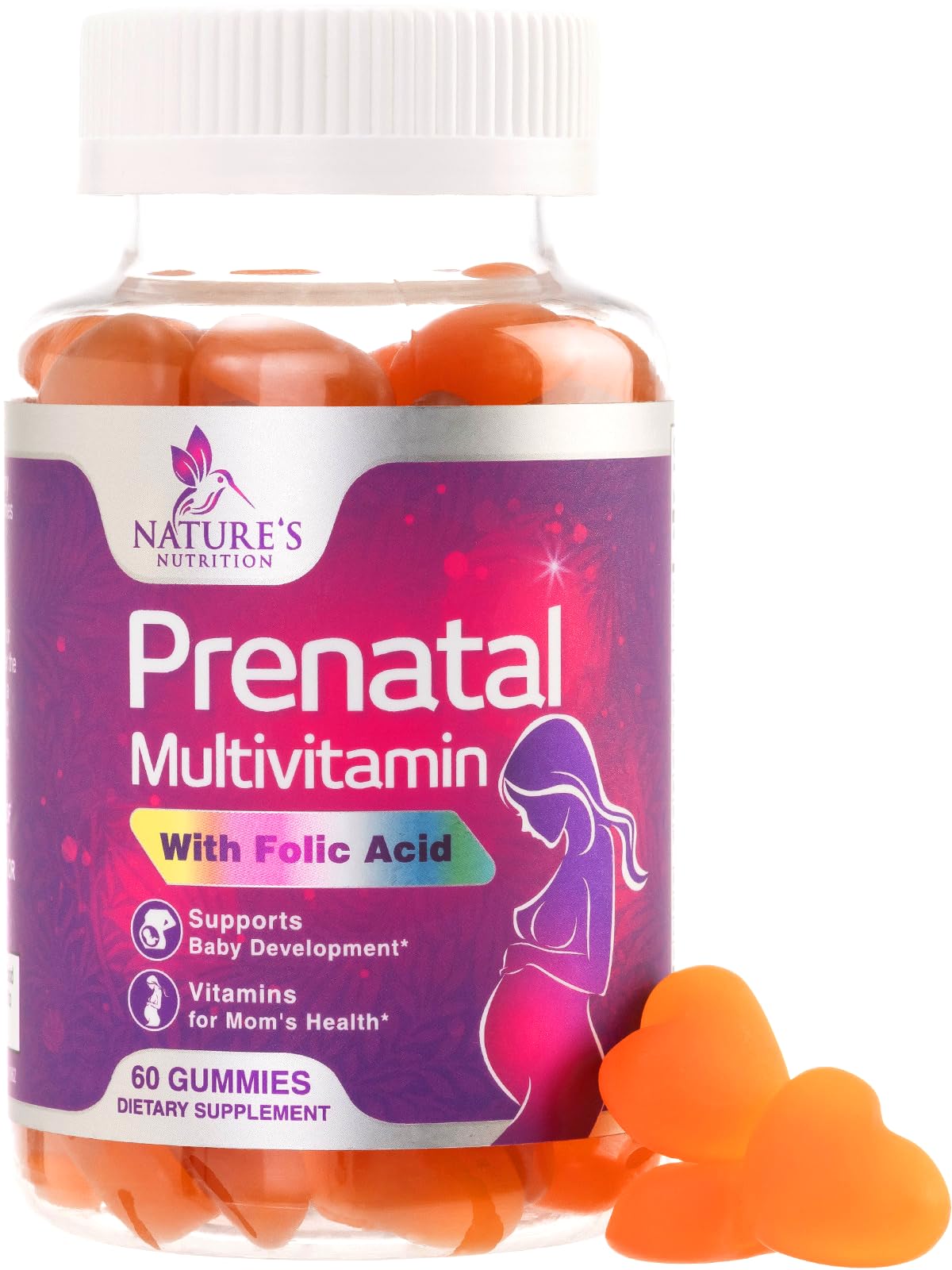 Bottle of Prenatal Vitamins for Women gummies with 1335mcg folic acid
