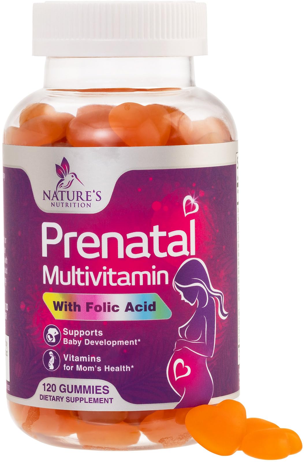 Bottle of prenatal vitamins for women with 120 gummies