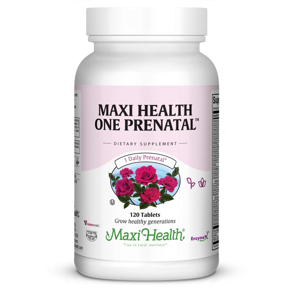 Bottle of prenatal vitamins with 120 tablets