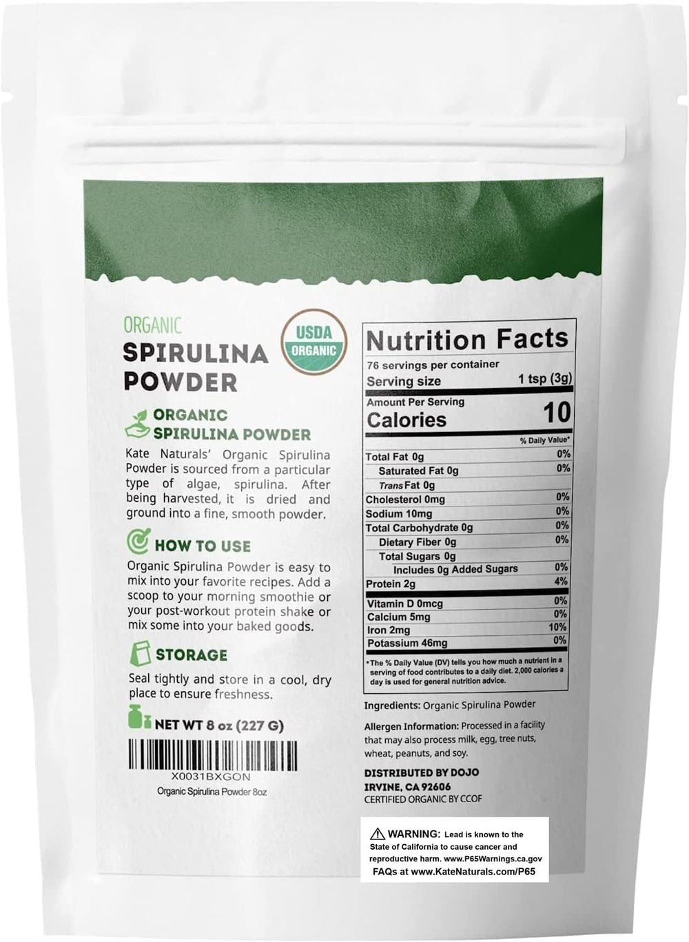 Healthy green smoothie made with spirulina powder