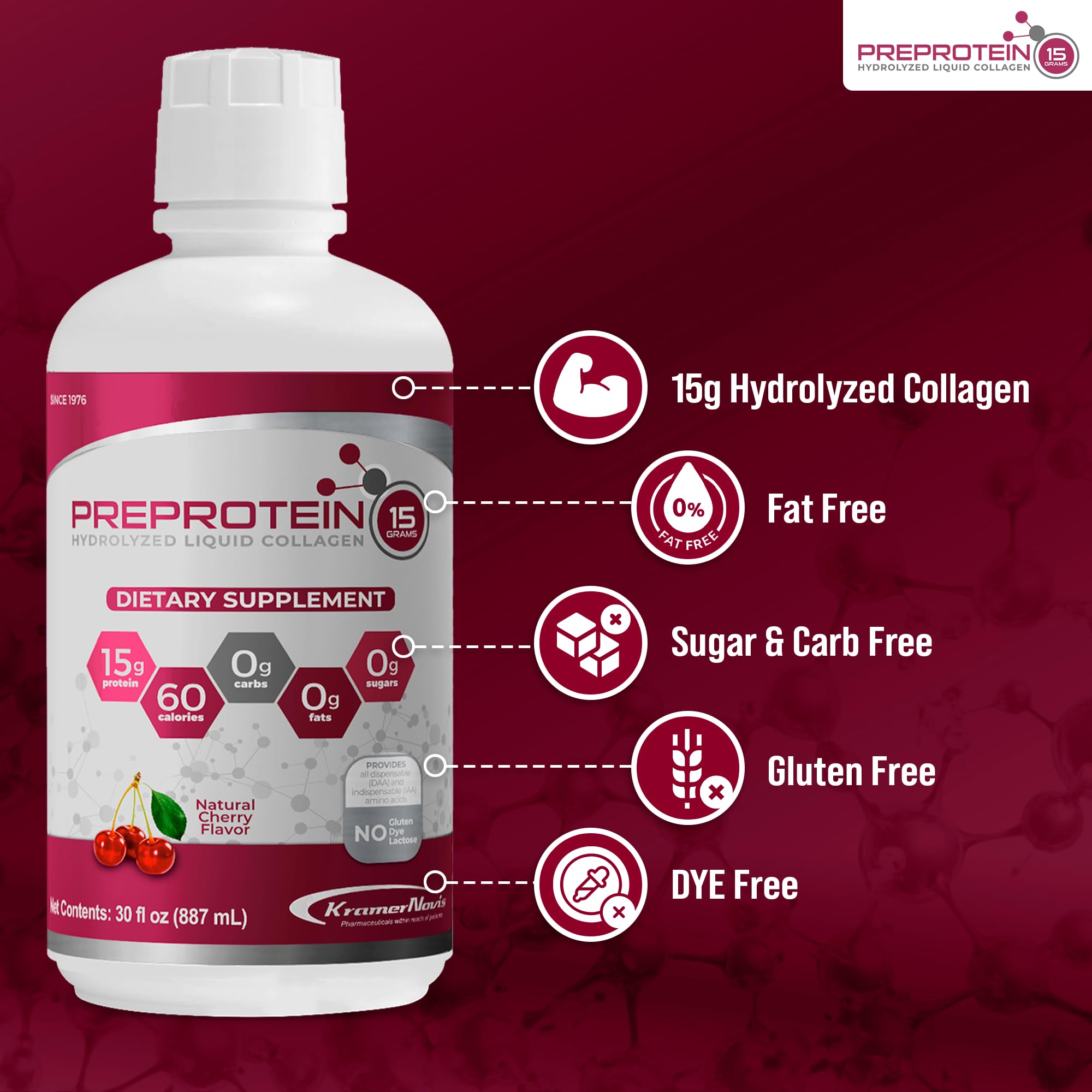 PreProtein 15 bariatric-care bottle illustrates fat-free sugar-free nourishment.