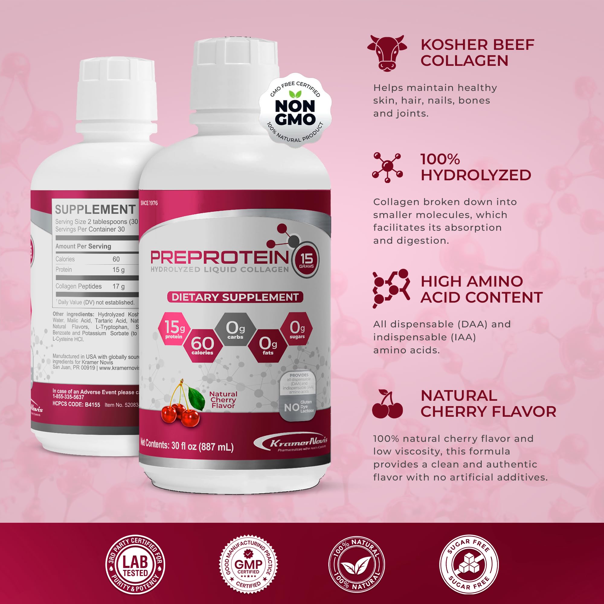 PreProtein 15 cherry flavor close-up emphasizes tasty sugar-free protein option.