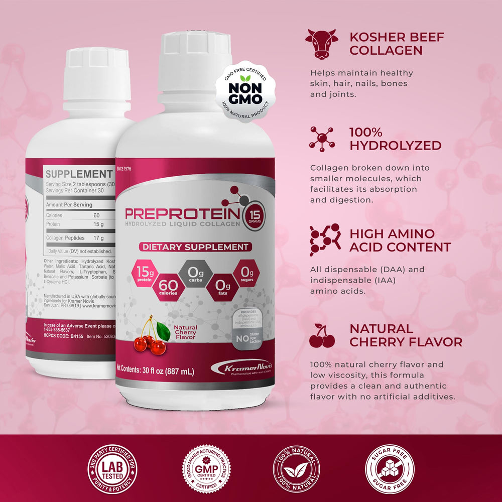 PreProtein 15 cherry flavor close-up emphasizes tasty sugar-free protein option.