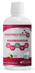 PreProtein 15 liquid bottle pour highlights convenient ready-to-drink protein for recovery support.
