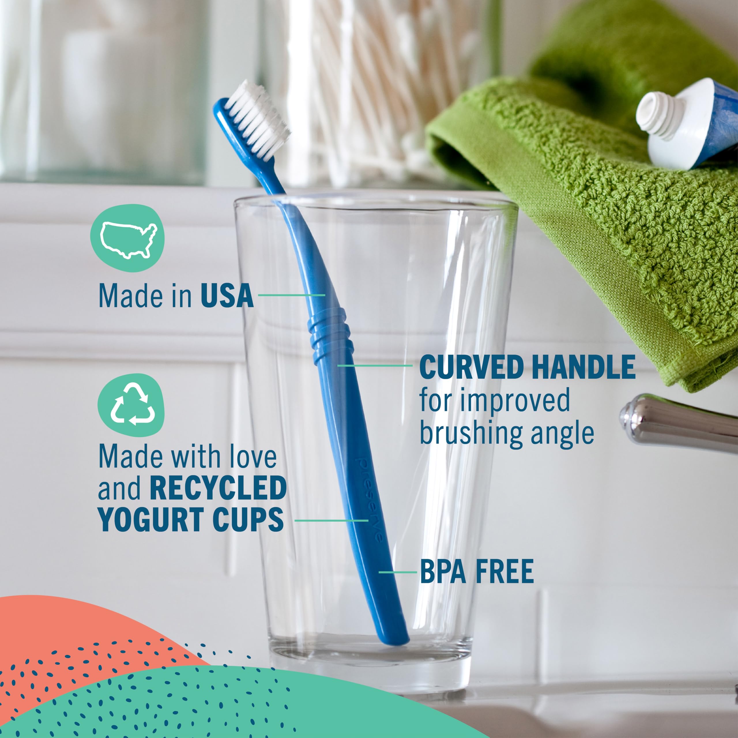 Close-up of curved handle on Preserve toothbrush