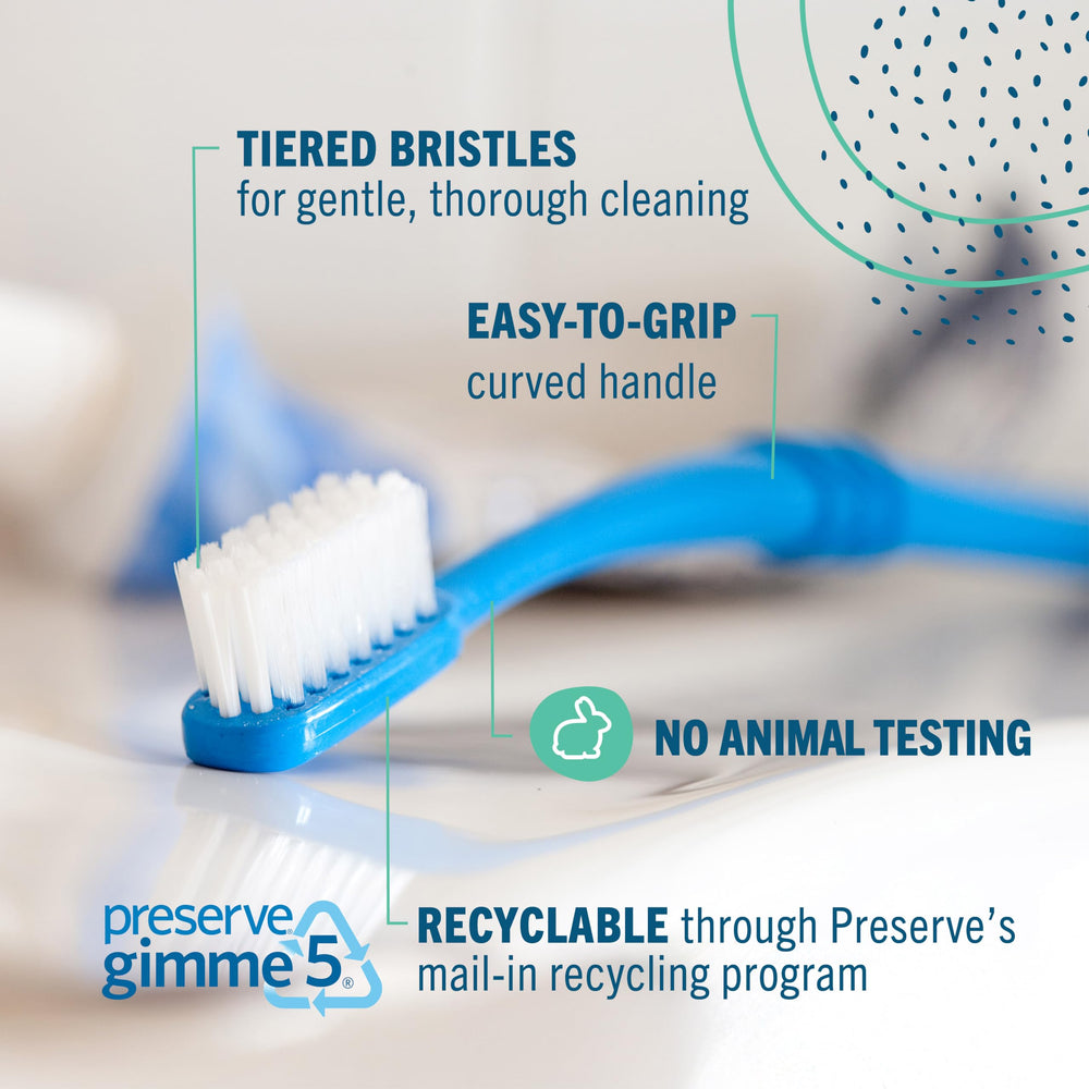 Recycled plastic handle detail of Preserve toothbrush