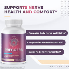 Close-up of Presgera ingredients including Magnesium Glycinate, Turmeric, Alpha Lipoic Acid, and L-Carnitine