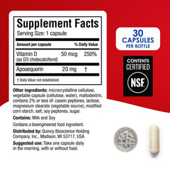 Apoaequorin 20mg and Vitamin D3 ingredients label
