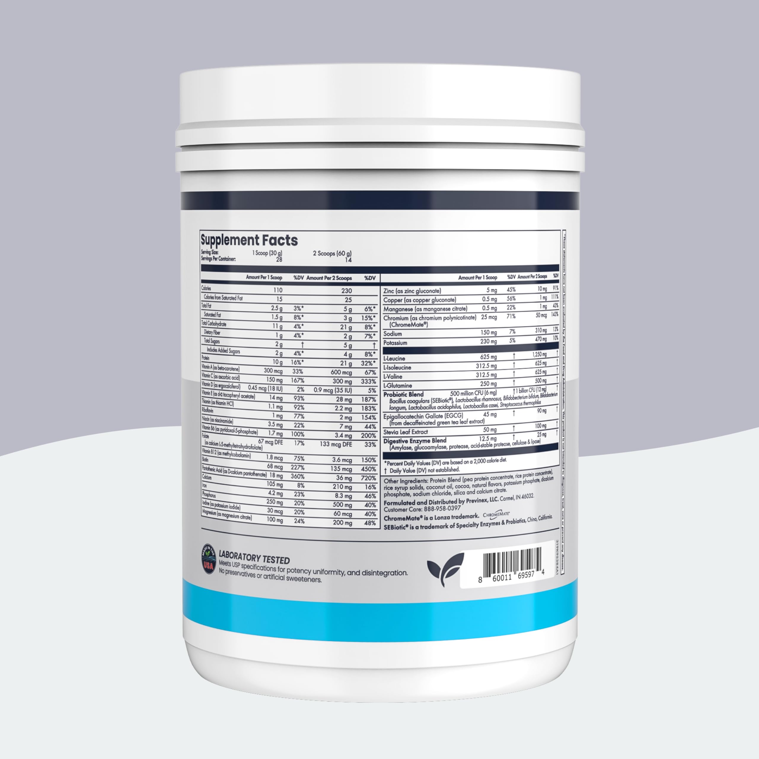 Previnex Nourify Plus scoop with chocolate powder for quick, smooth shakes.