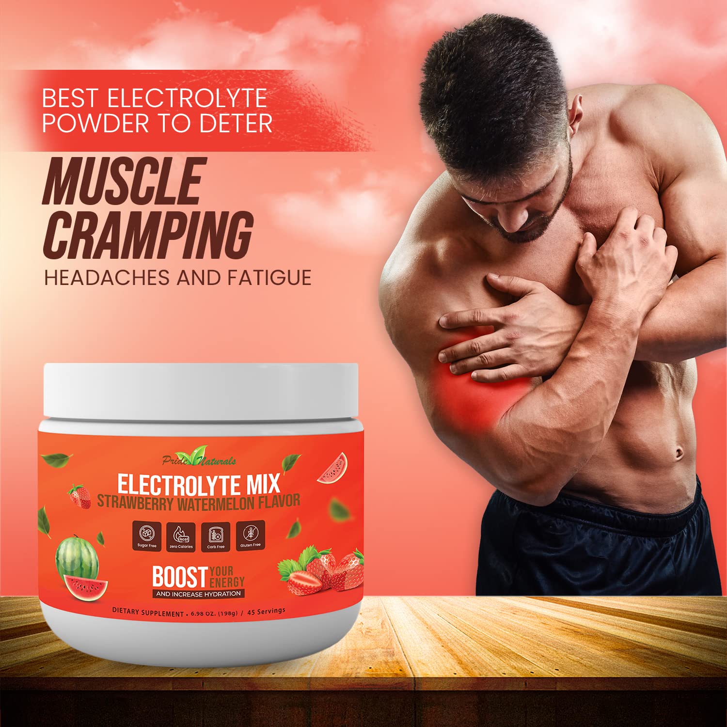 Pride Naturals Electrolyte Powder glass with pink hydration after workout