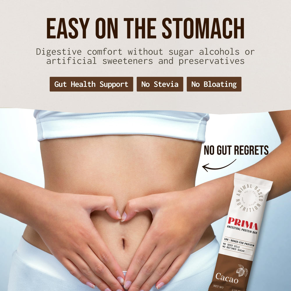 Nutritional information and cacao flavor in PRIMA Ancestral Protein Bar