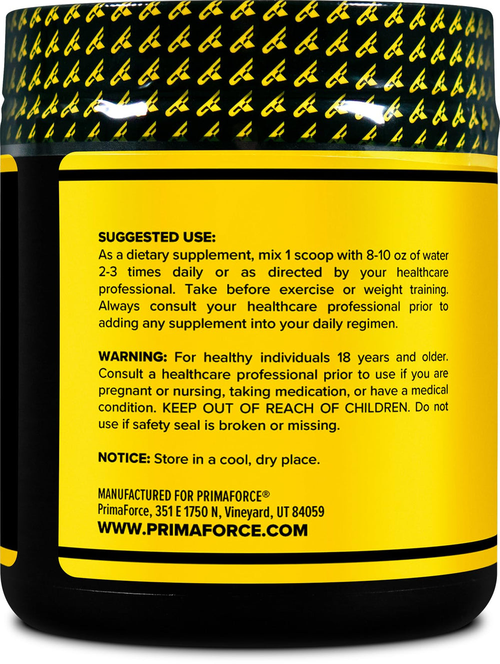 Nutrition facts panel of PrimaForce AAKG Arginine Powder
