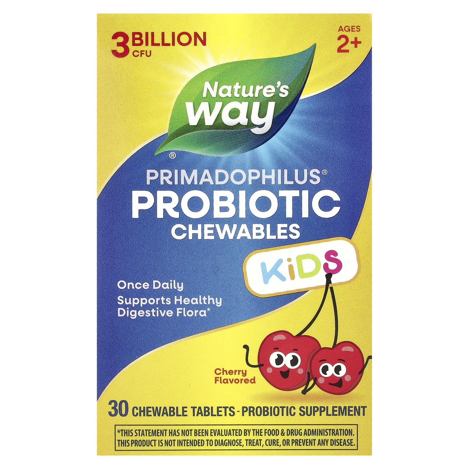 Nature's Way Primadophilus Probiotic Chewables for Kids bottle with cherry-flavored chewables
