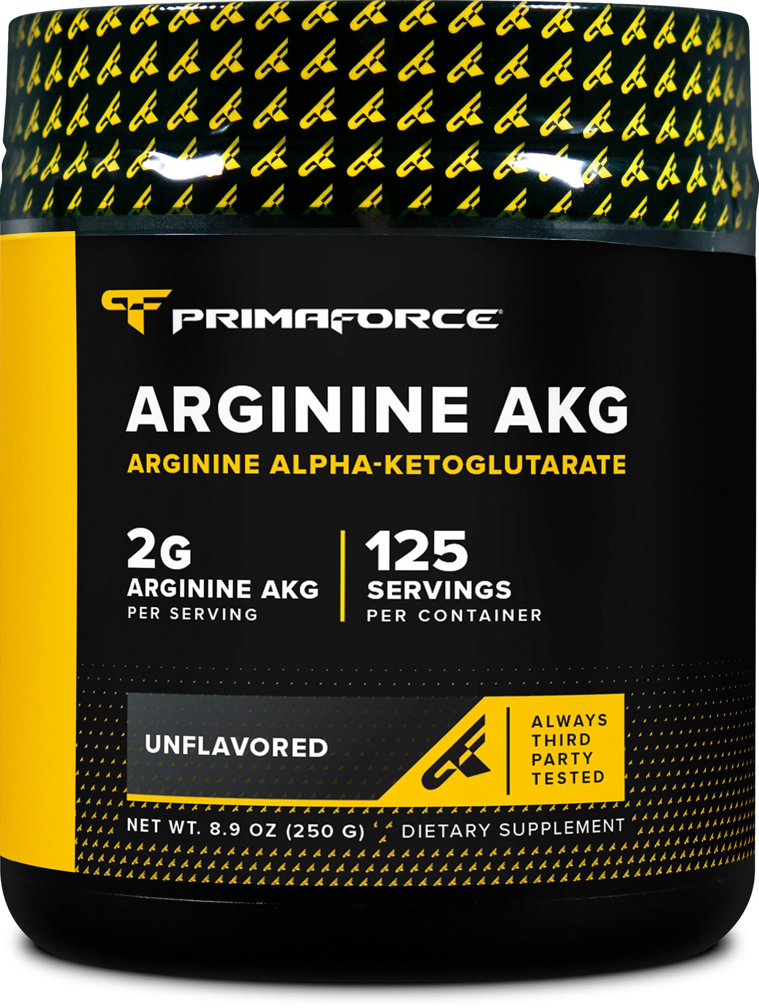 PrimaForce AAKG bottle-label shows premium, non-GMO ingredients for workouts