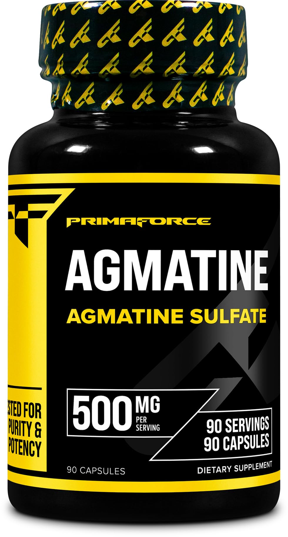 Front view of Primaforce Agmatine Sulfate 500mg bottle with 90 capsules