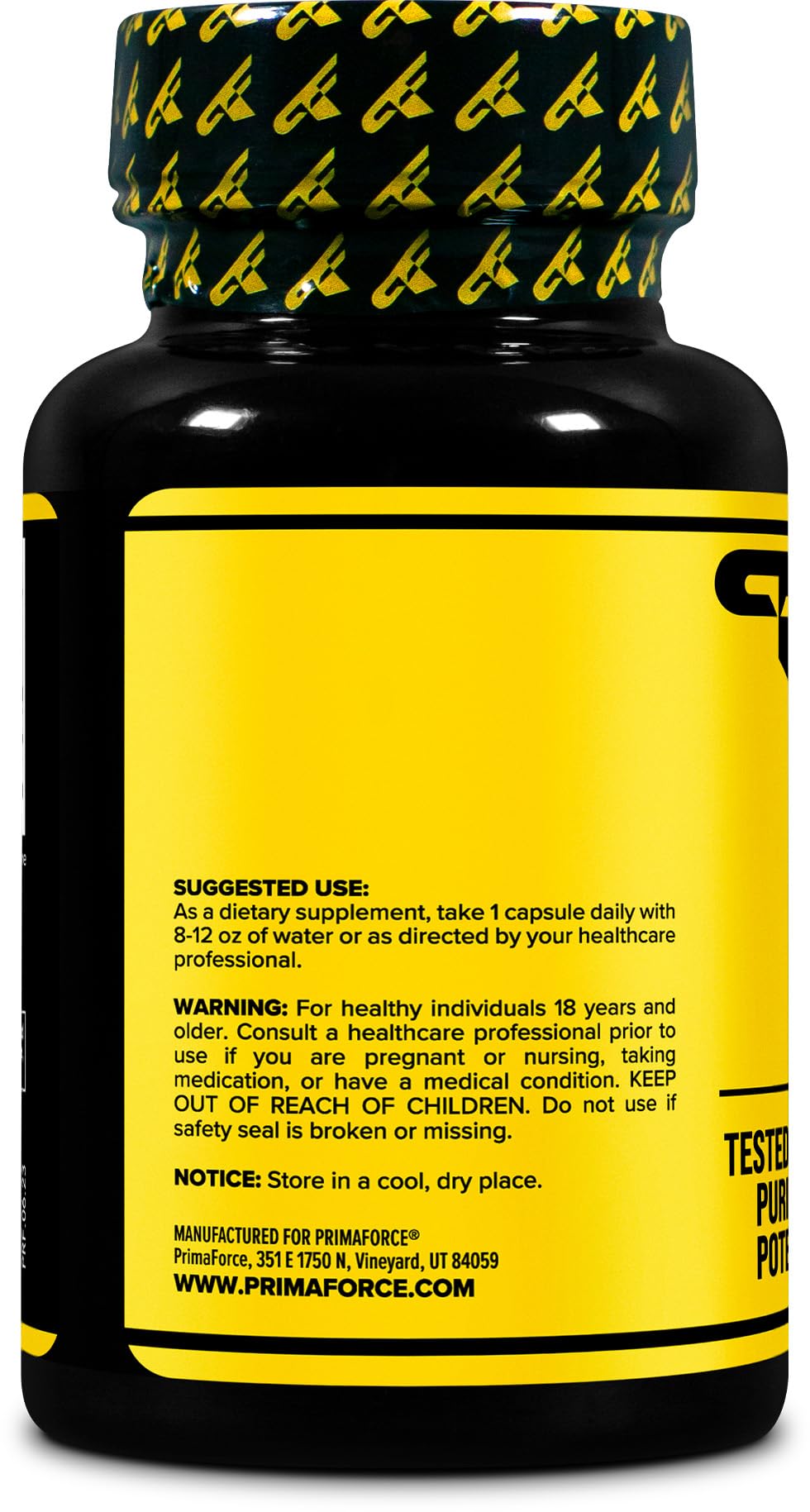 Back view showing supplement facts for agmatine sulfate 500mg