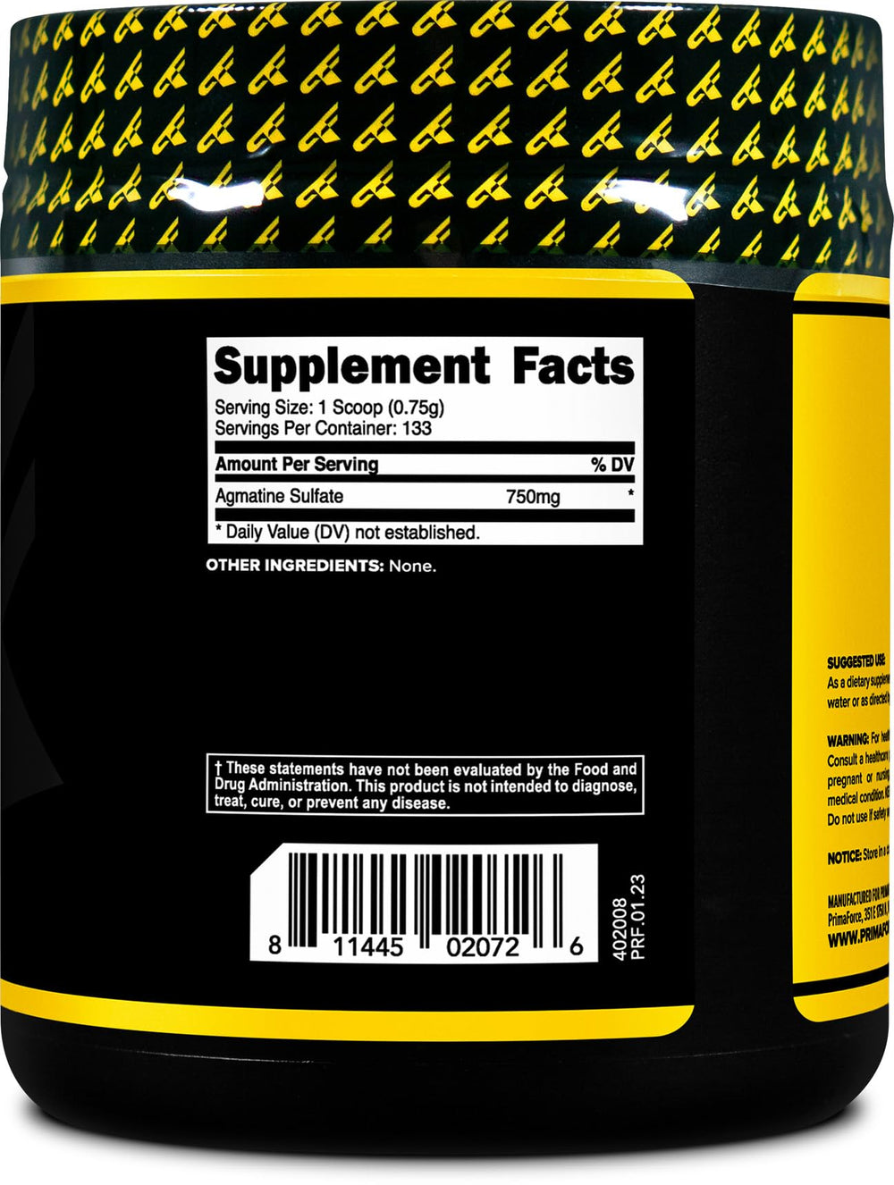 Lab-tested Primaforce Agmatine Sulfate powder manufactured in GMP-compliant, FDA-registered facility