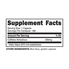 Caffeine pills bottle with 180 capsules