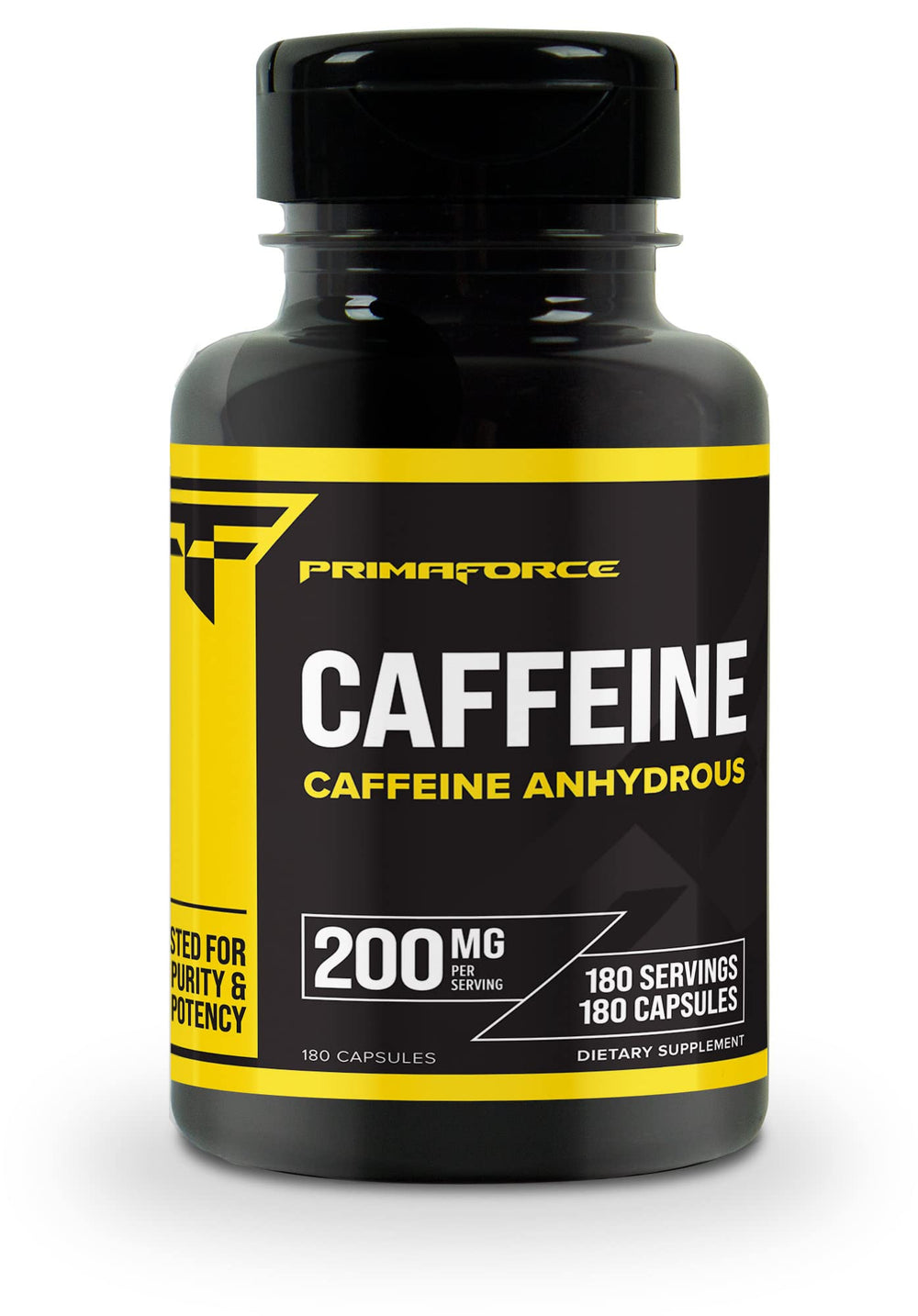 Primaforce caffeine pills label close-up for clean energy during workouts