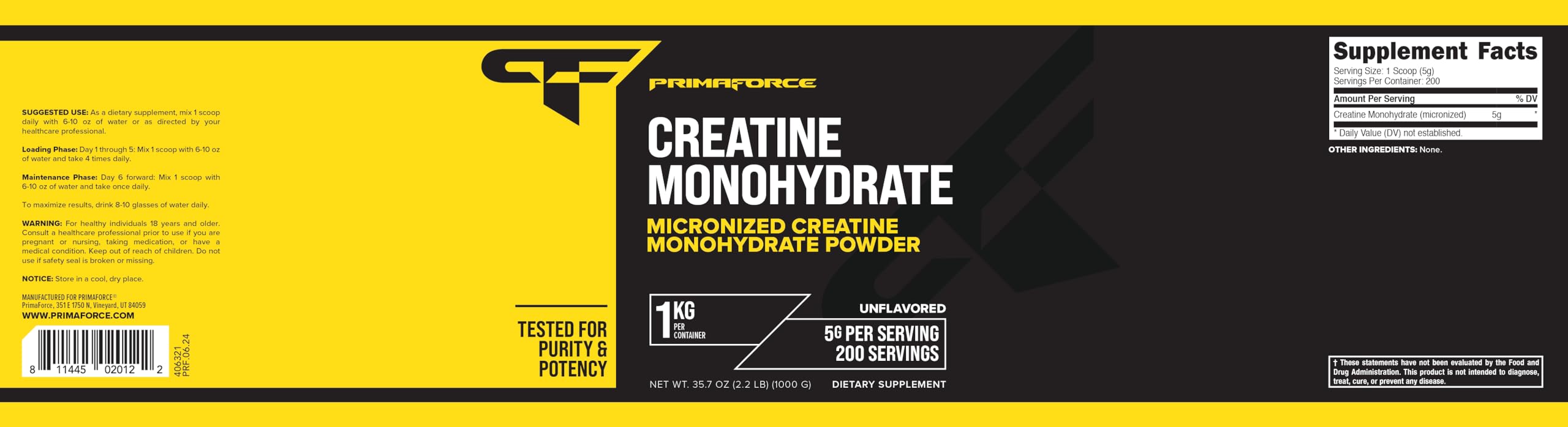 Packaging of Primaforce Creatine Monohydrate Powder