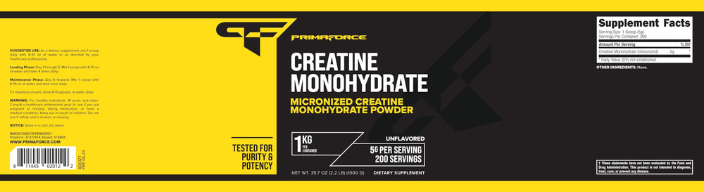 Packaging of Primaforce Creatine Monohydrate Powder