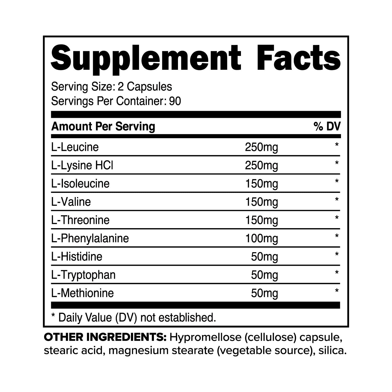 Label highlighting essential amino acids and BCAAs