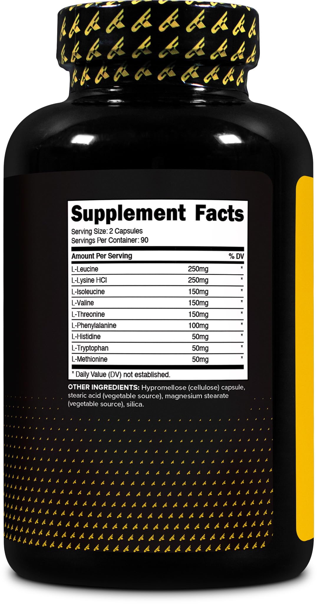 Non-GMO, gluten-free label on Primaforce EAA capsules