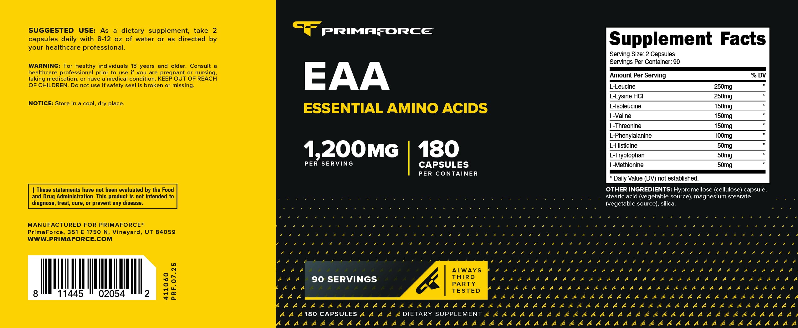 Vegetarian-friendly Primaforce EAA capsules packaging