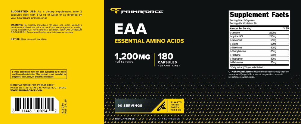 Vegetarian-friendly Primaforce EAA capsules packaging