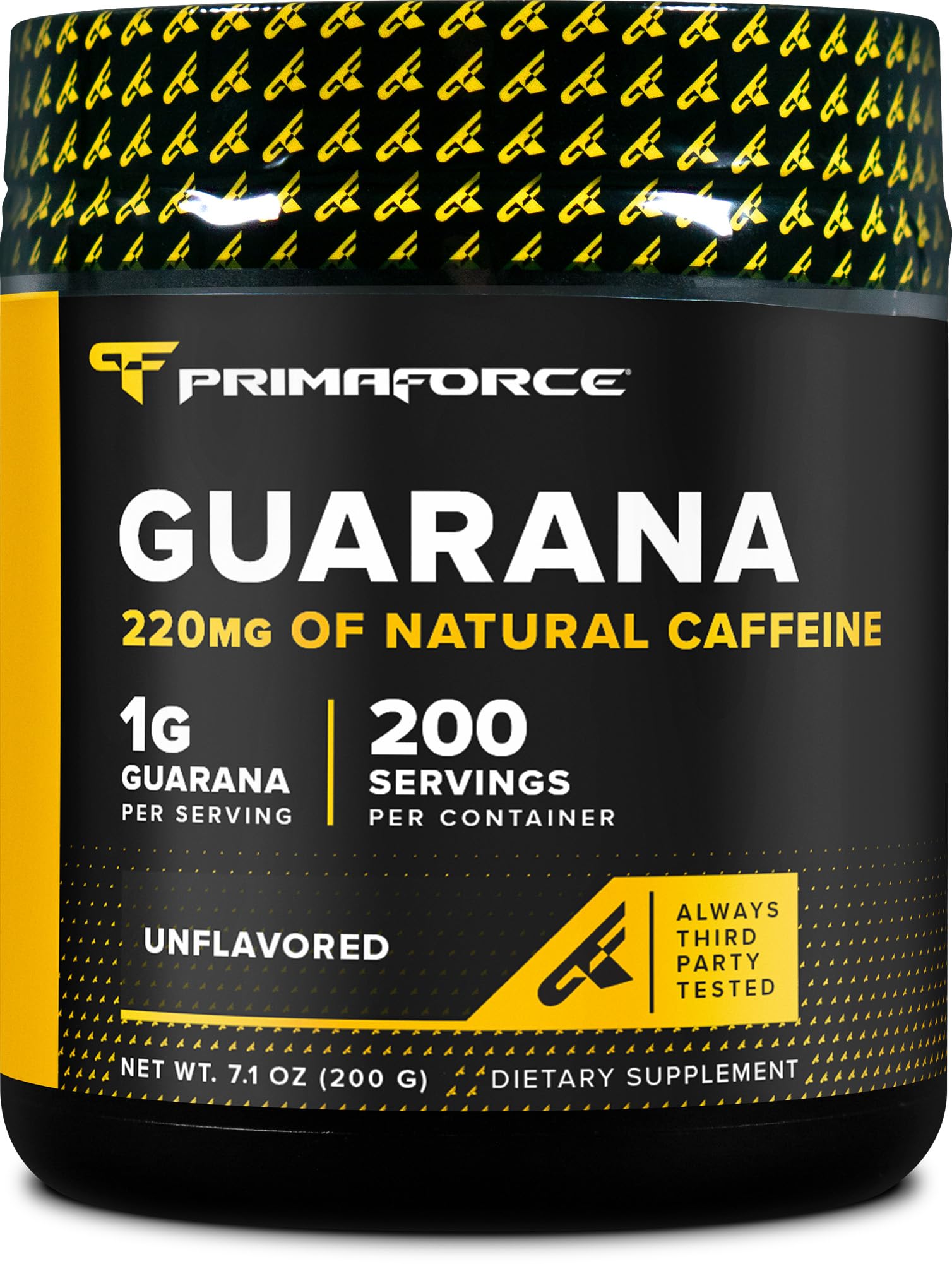 Primaforce Guarana Powder 200g container showing pure caffeine source for energy