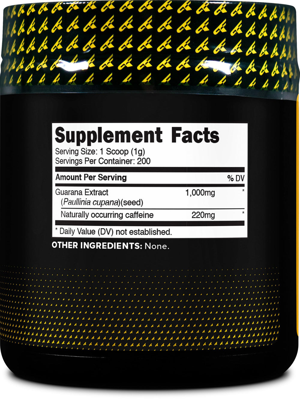 Primaforce Guarana Powder label closeup emphasizes purity and testing standards