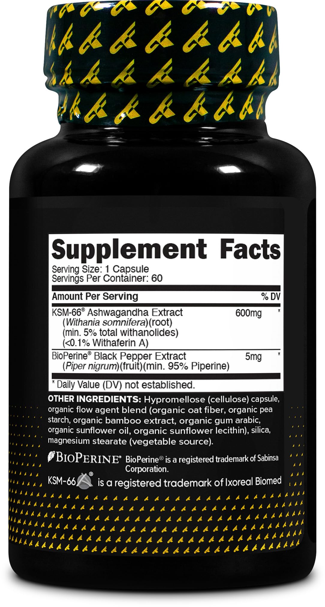 Ashwagandha KSM-66 label with supplement facts