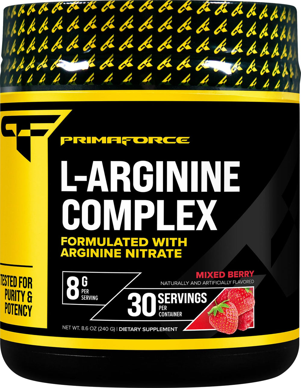 PrimaForce L-Arginine Complex Powder tub with Mixed Berry flavor