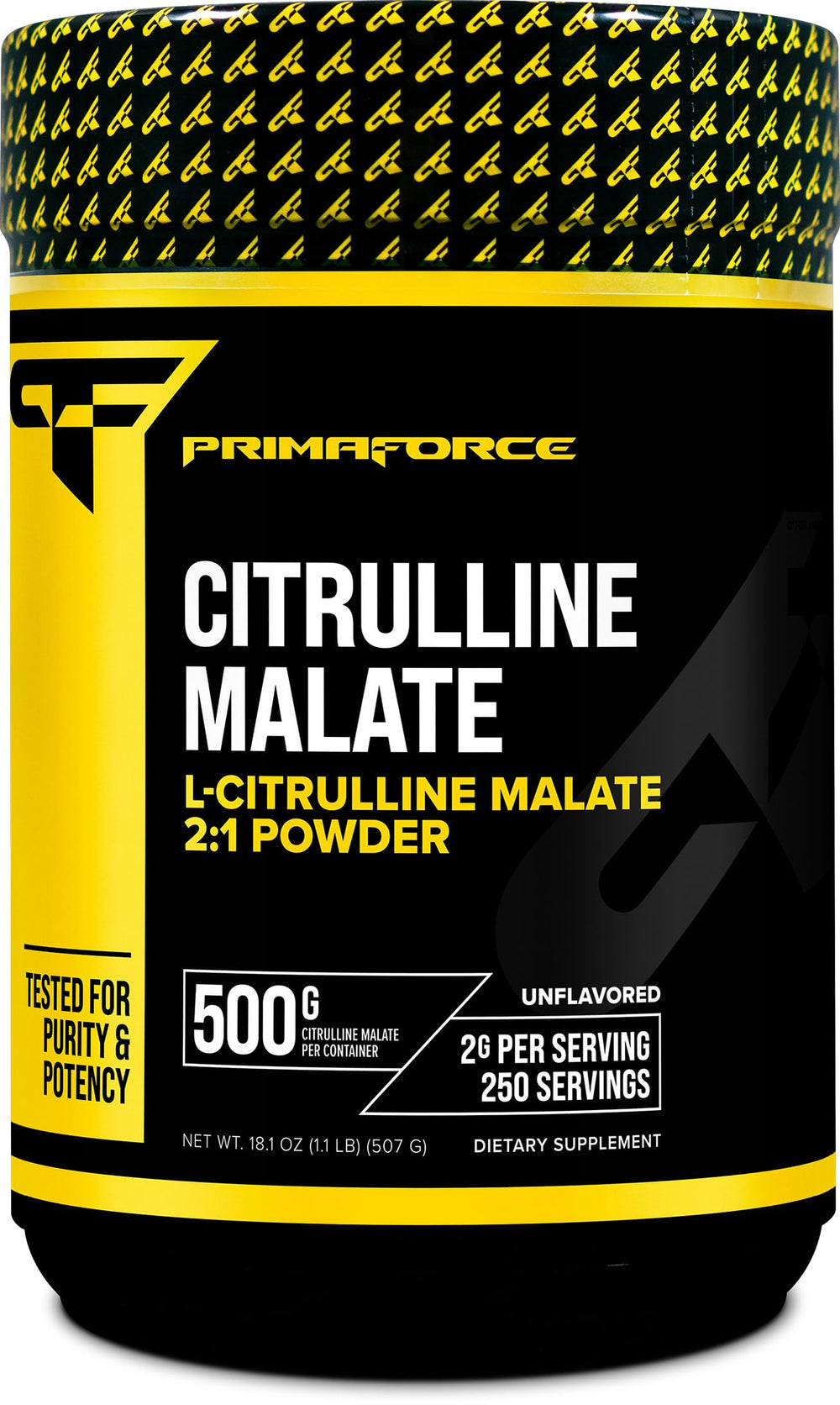 Product container of PrimaForce L-Citrulline Malate Powder 500g unflavored