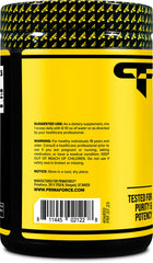 L-Leucine powder close-up with nutrition facts