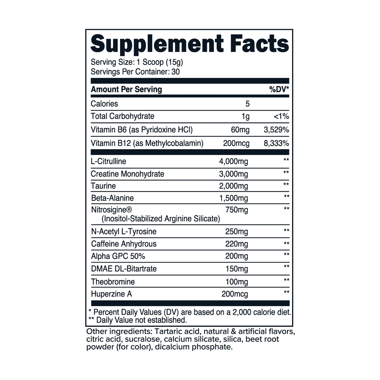 Primaforce Pre-Workout Complex Watermelon Candy 438g nutrition label