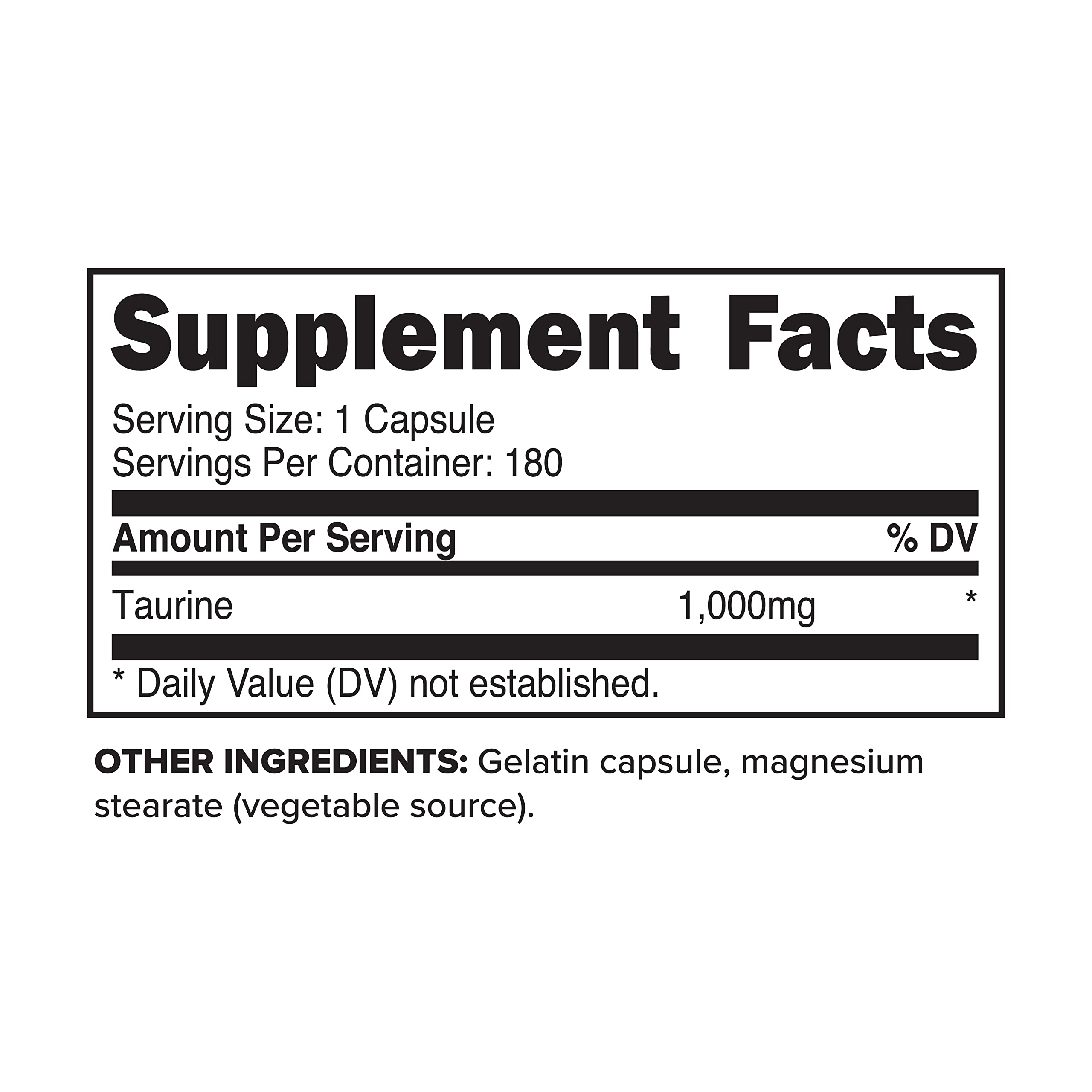 Nutritional label for Primaforce Taurine 1000mg capsules