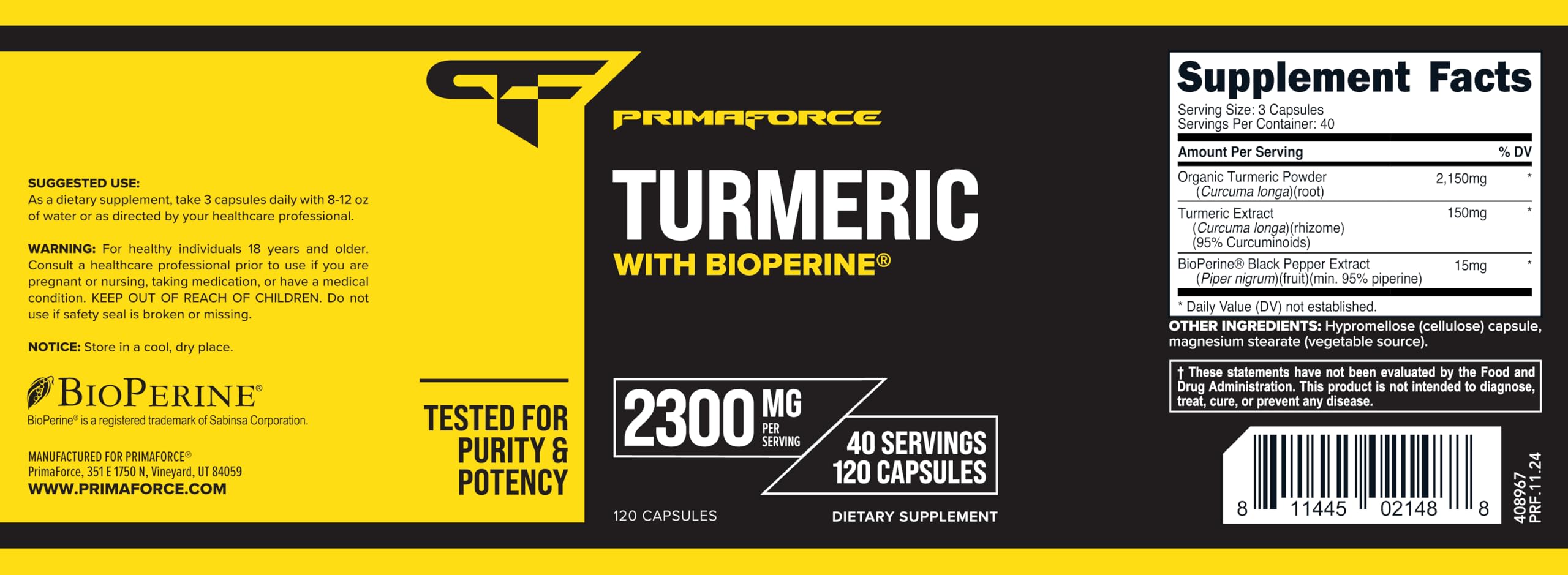 Product packaging with dosage guidance and GMP/NSF notes