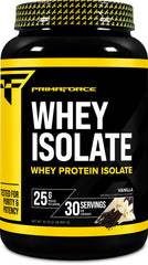 Primaforce Whey Protein Isolate Vanilla tub front for post-workout fueling.