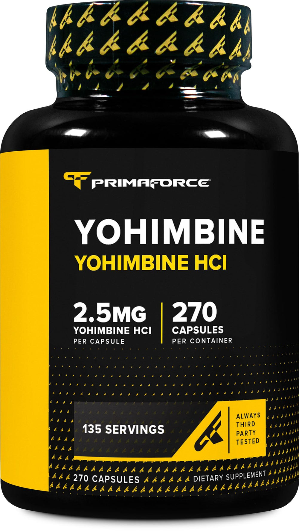 Front view of PrimaForce Yohimbine HCl 2.5mg bottle with 270 capsules