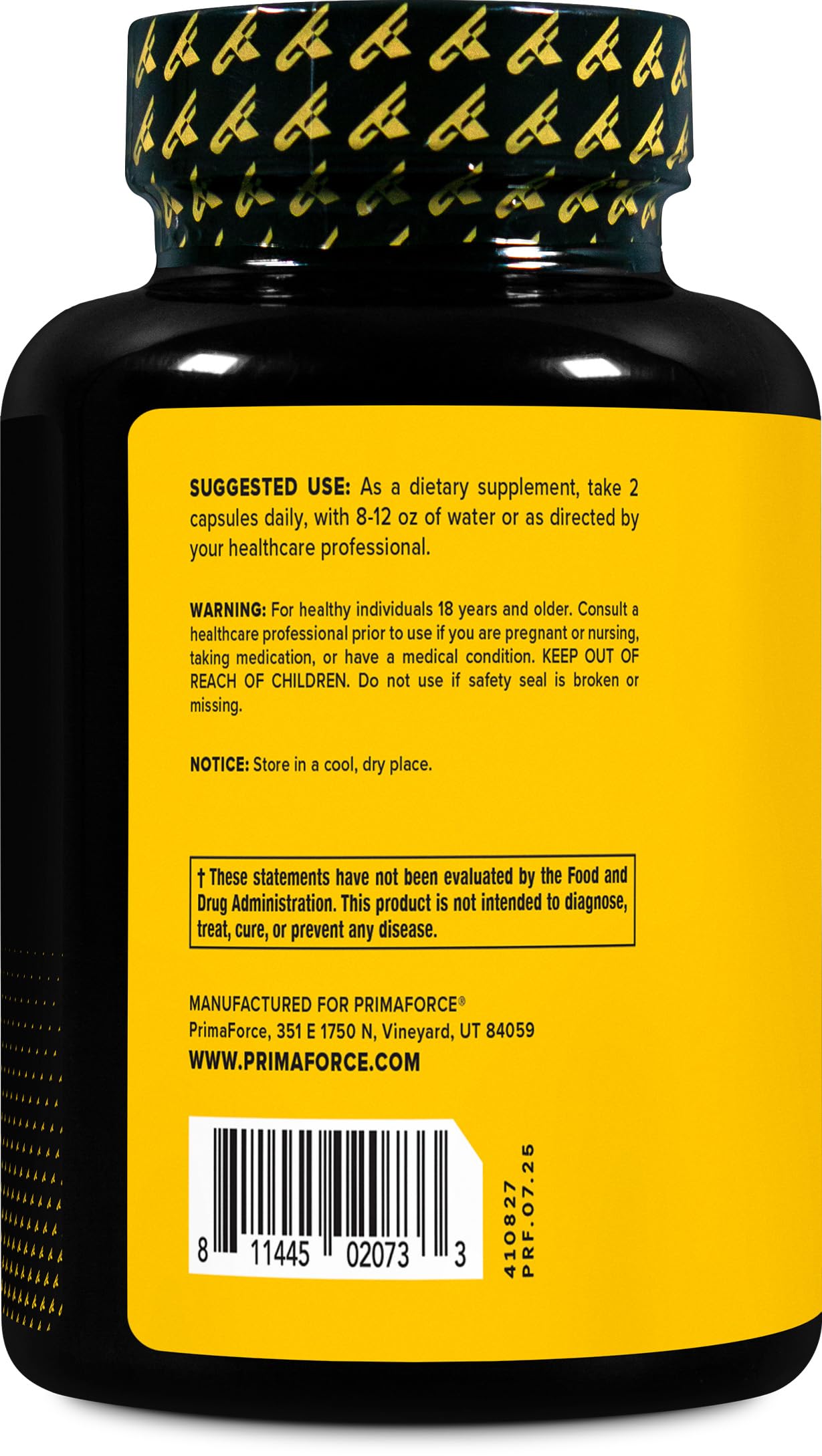 Product label for PrimaForce Yohimbine HCl 2.5mg showing ingredients